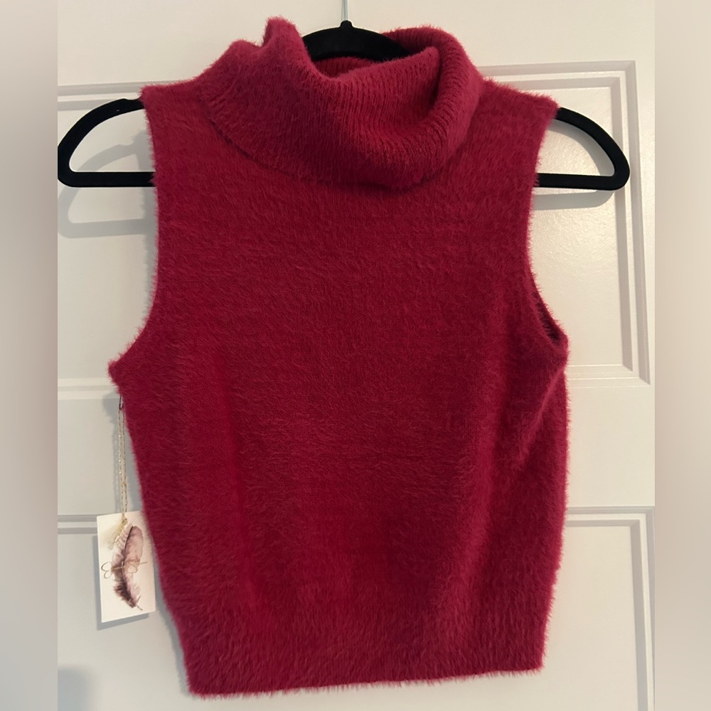 Cozy Red Sleeveless Turtleneck Sweater
